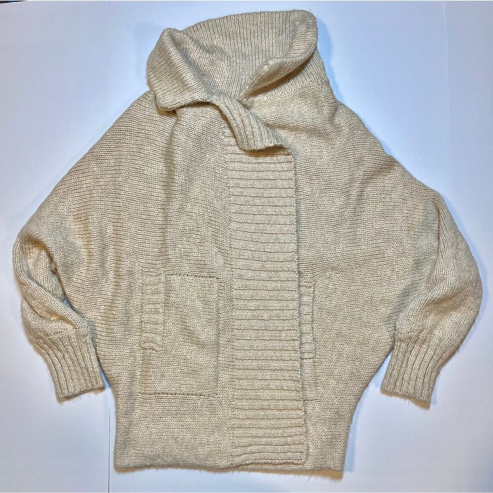 Lush Brand Chunky Oatmeal Color Collared Open Sweater w Pockets Size Large